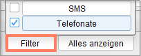 Der Filter Telefonate zeigt die protokollierten Anrufe in der Patientenakte.