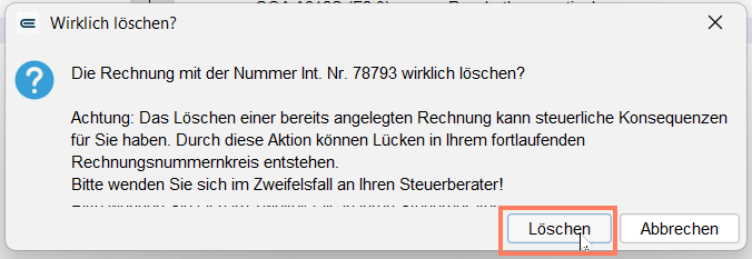 Bestätigung des Löschvorgangs