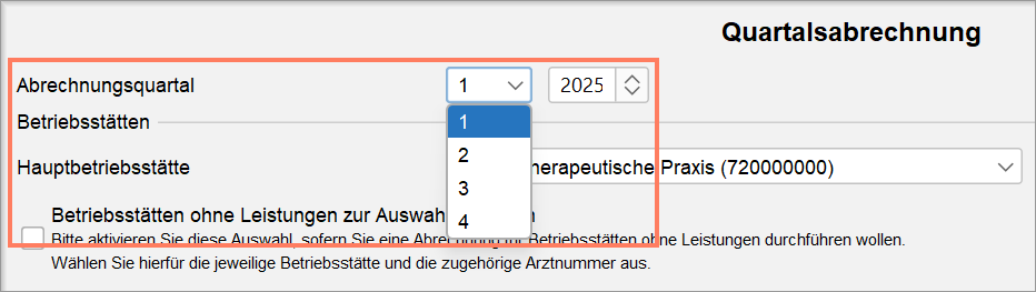 Auswahl des Quartals im Abrechnungsfenster