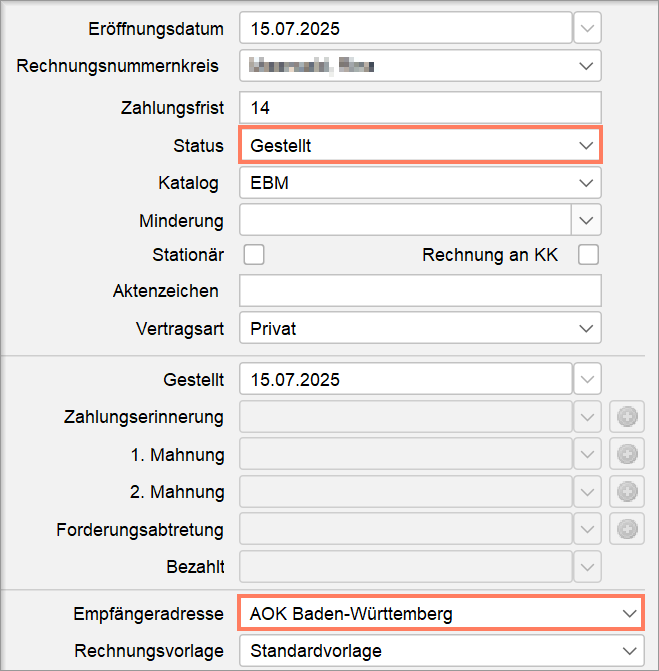Ändern des Rechnungsstatus auf gestellt