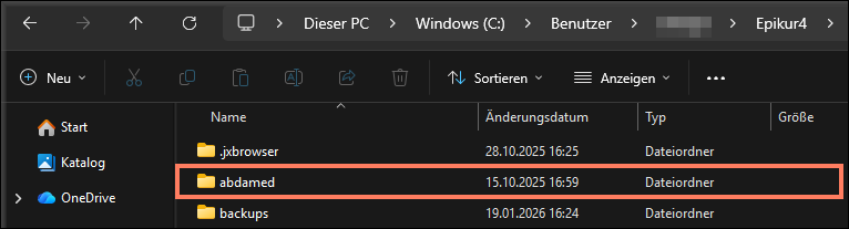 Der Ordner abdamed liegt im Ordner Epikur4.