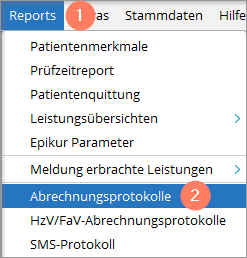 Menüpunkt Abrechnungsprotokolle unter Reports