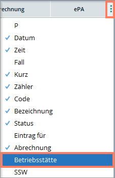Über das Symbol mit den drei Punkten blenden Sie Spalten der Patientenhistorie ein. d2bc54c15556e4120d3a814ab52290cb7684ccf9.png