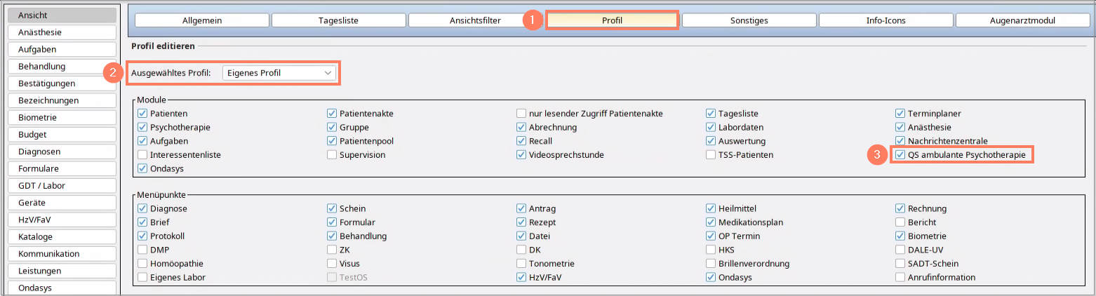 Aktivierung des Moduls QS ambulante Psychotherapie