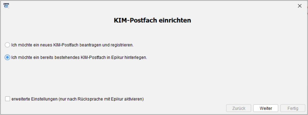 Auswahl der Vorgangsart im KIM-Wizard