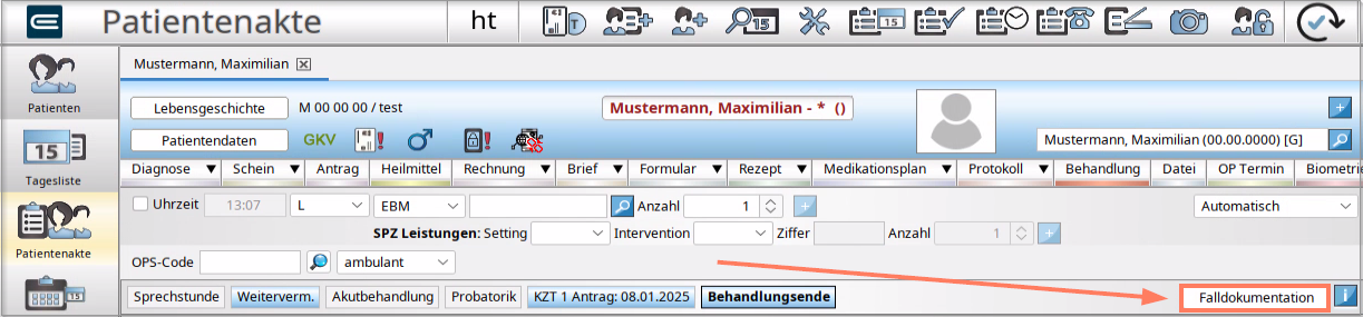 Öffnen der Falldokumentation im Therapie-Guide