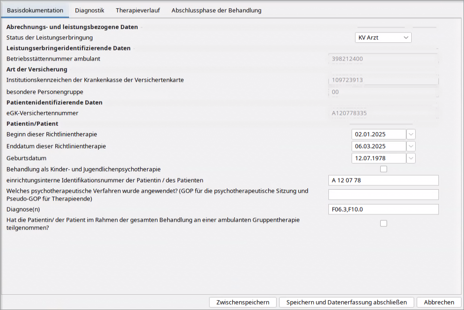 Dialogfenster für die Falldokumentation APSY und PAPSY Wizard für die Falldokumentation APSY und PAPSY