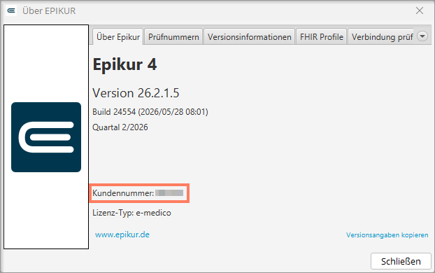 Kundennummer auf der ersten Seite des Dialogfensters Info