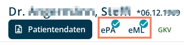 ePA-Symbol und eML-Symbol zeigen in der Patientenakte den Status von ePA und eML. ePA- und eML-Symbol in der Patientenakte