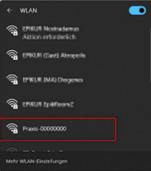 Am Namen erkennen Sie das WLAN der Praxis. WLAN-Netzwerkname