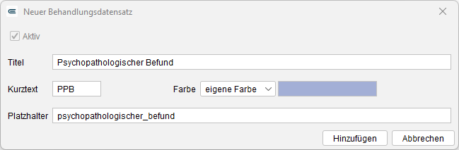 In der Ansicht Behandlung legen Sie mit Neu eine Kategorie an. Neue Kategorie in der Ansicht Behandlung anlegen