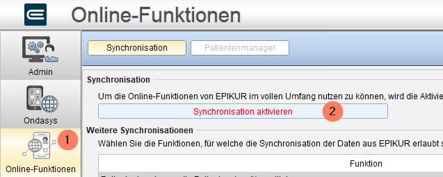 Aktivierung der Synchronisation unter Online-Funktionen