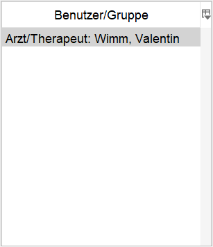 In der Tabelle Benutzer/Gruppe wählen Sie die Kollegin oder den Kollegen aus. Auswahl des Mitarbeiters in der Benutzer/Gruppe-Tabelle der Rechtevergabe
