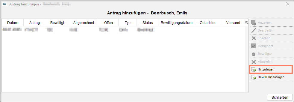 Dialogbox zum Stellen des Antrags auf Kostenerstattung