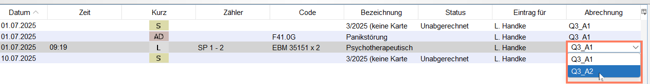 In der Auswahlliste wählen Sie den Schein, auf den Sie umbuchen. Auswahl des Zielscheins im Dropdown-Menü