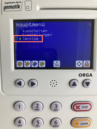 Menüpunkt 3 Service im Hauptmenü