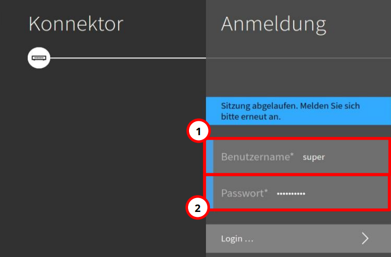 Login-Fenster der Konnektor-Managementoberfläche