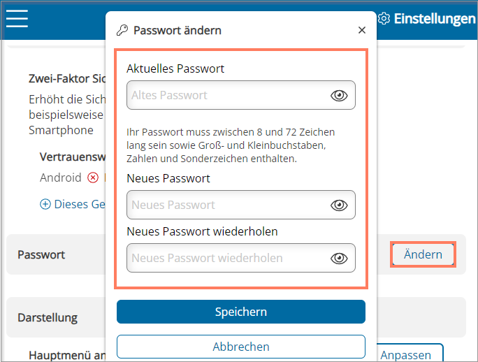 Passwort ändern in den Einstellungen der Therapeuten-App