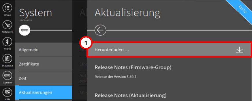 Mit Herunterladen lädt der Konnektor die Firmware-Datei neu. Herunterladen der Firmware-Datei