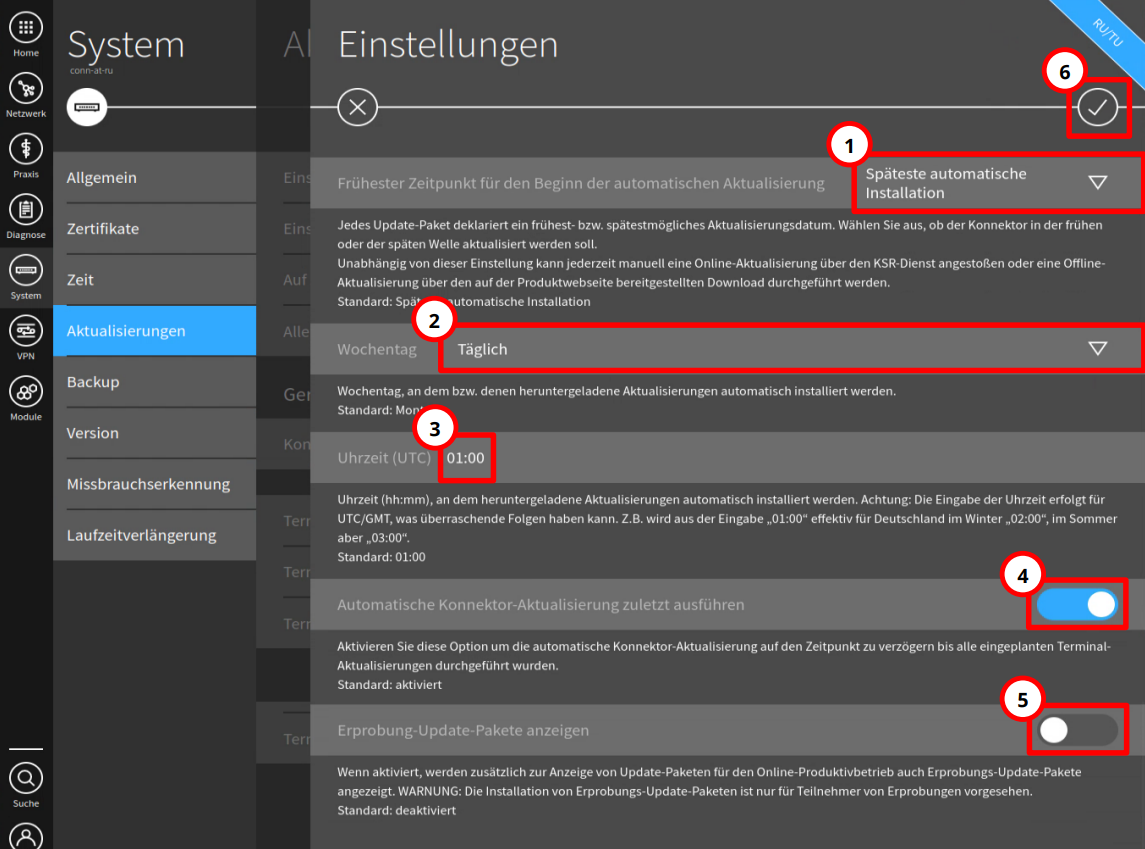 Weitere Einstellungen für den Zeitpunkt des automatisierten Updates