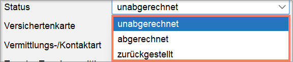 Im Feld Status setzen Sie den Schein von abgerechnet auf unabgerechnet.