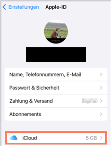 iCloud-Einstellungen der Apple-ID