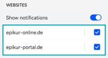 Unter Website-Benachrichtigungen erlauben Sie die Benachrichtigungen der Apps.