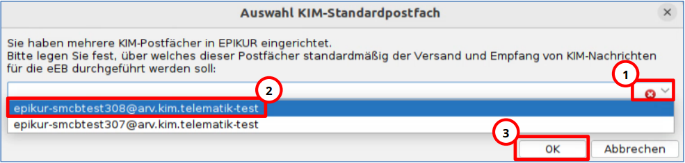Bei mehreren KIM-Postfächern wählen Sie das Standardpostfach für eEBs.