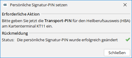 Bestätigung der Signatur-PIN-Freischaltung