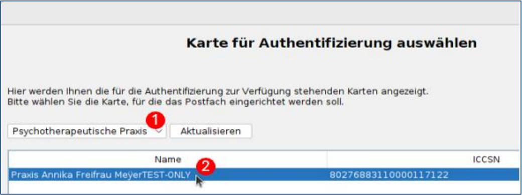 Auswahl von Betriebsstätte und Karte