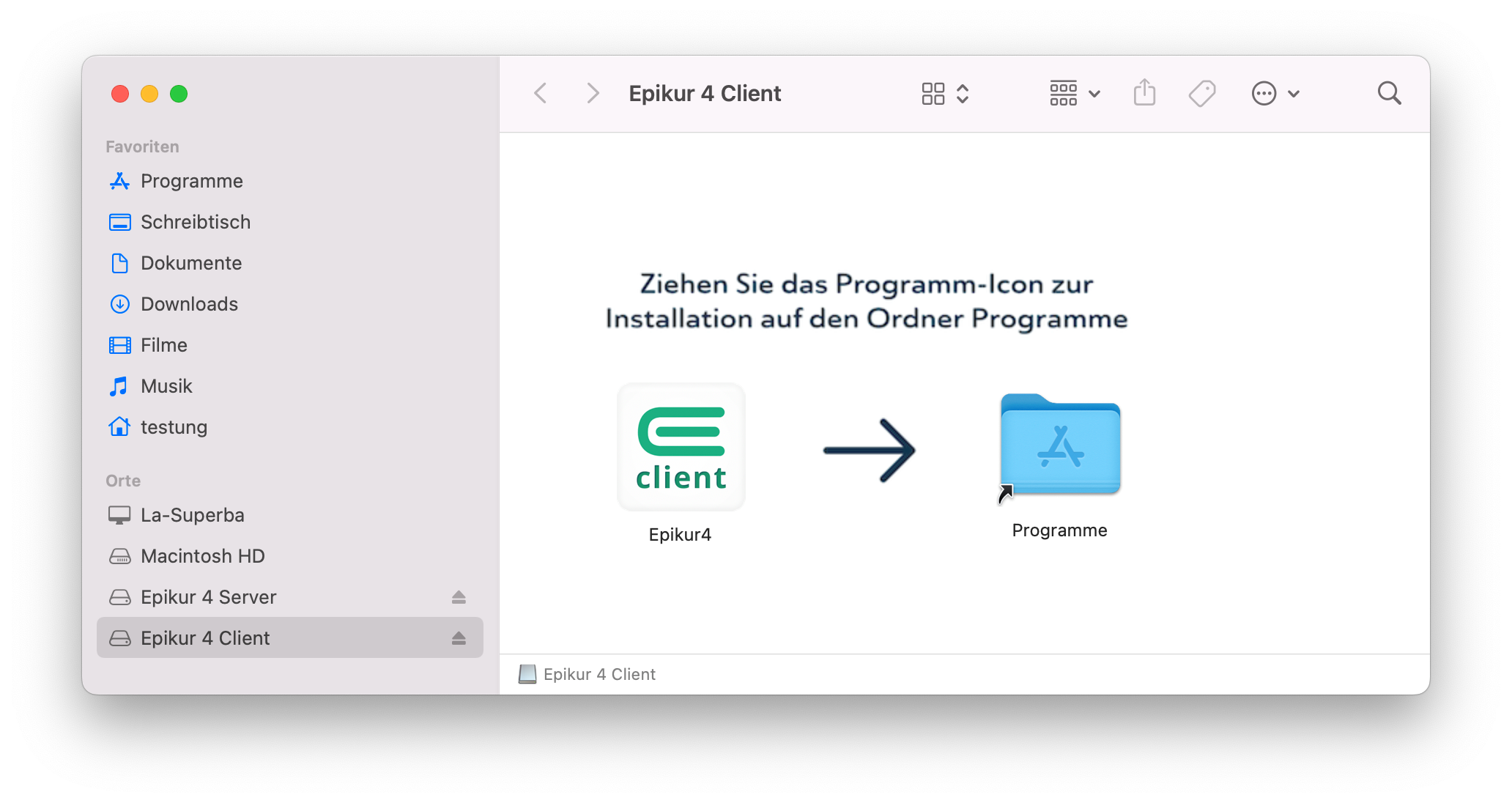 EPIKUR-Symbol in den Programme-Ordner ziehen