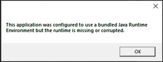 Diese Meldung erscheint, wenn die Java Runtime Environment fehlt oder beschädigt ist. Java Runtime Environment-Fehlermeldung