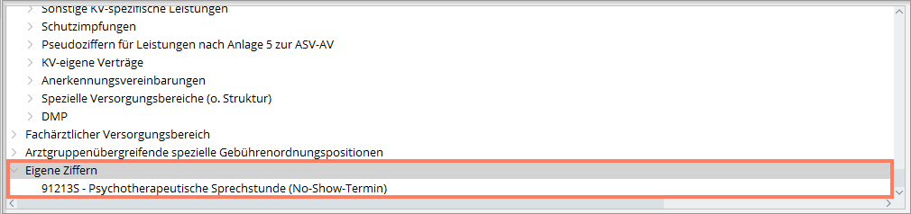 Liste der eigenen Leistungsziffern im Katalog
