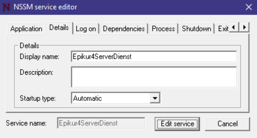 Mit Automatic startet der Dienst mit Windows. Details-Reiter mit Dienstname und Start-Typ Automatic