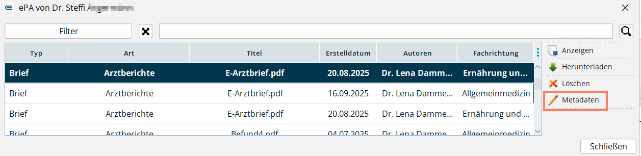 Über Metadaten sehen und ändern Sie die Angaben zum Dokument. Übersicht der Metadaten eines Dokuments