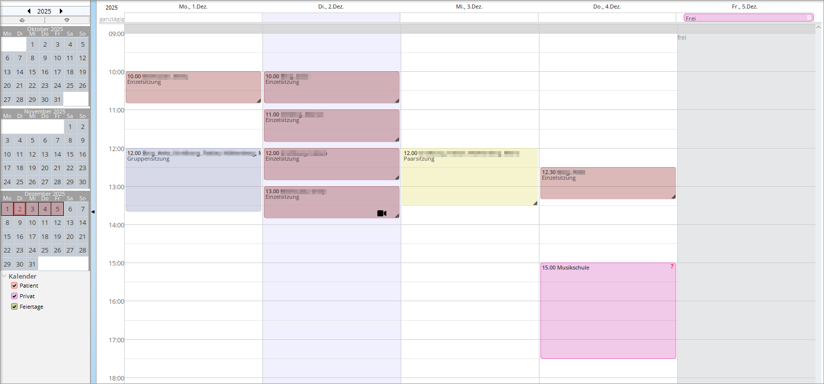 Ohne Markierung erscheinen alle Termine gleich. Kalenderansicht Termine ohne Hervorhebung einzelner Kalender