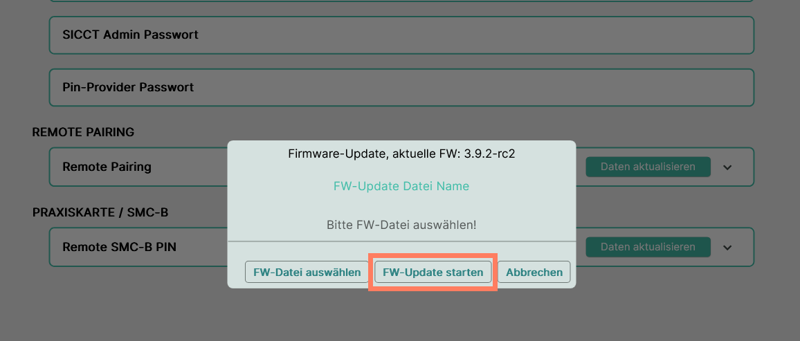 Schaltfläche FW-Update starten