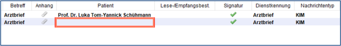 In Version 22.2.1 bleibt die Spalte Patient bei abweichenden Daten leer.