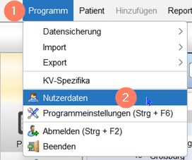 Über Programm > Nutzerdaten öffnen Sie die Nutzerdaten. Menüpfad Programm > Nutzerdaten