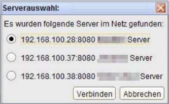 Auswahl des Servers beim Start des Clients