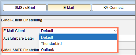 Auswahl des E-Mail-Clients in der E-Mail-Client Einstellung