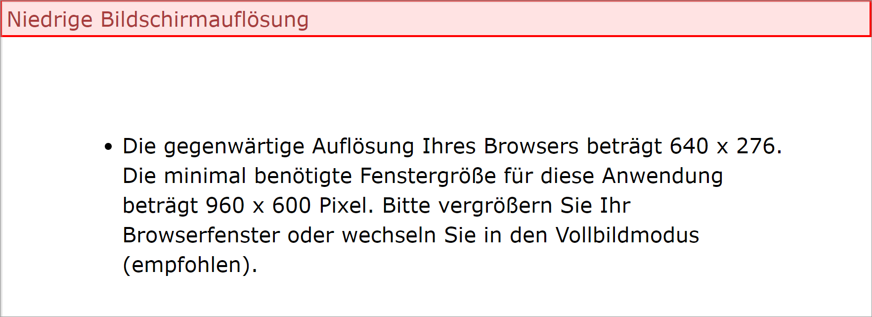 Ist das Fenster zu klein, lässt sich der Test nicht bearbeiten.