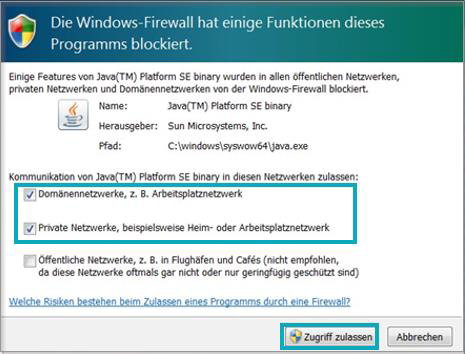 Sicherheitshinweis der Windows-Firewall