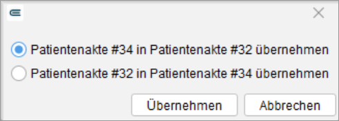 Im Dialogfenster legen Sie fest, welche Akte in welche übernommen wird.