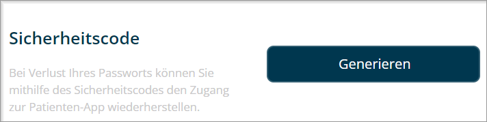 In den Einstellungen der Patienten-App erzeugt der Patient einen neuen Sicherheitscode.