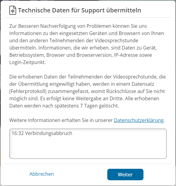 Maske zur Störungsmeldung mit Hinweis auf die Angabe der Uhrzeit