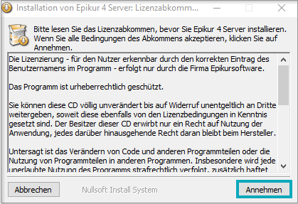Lizenzabkommen der EPIKUR-Installation