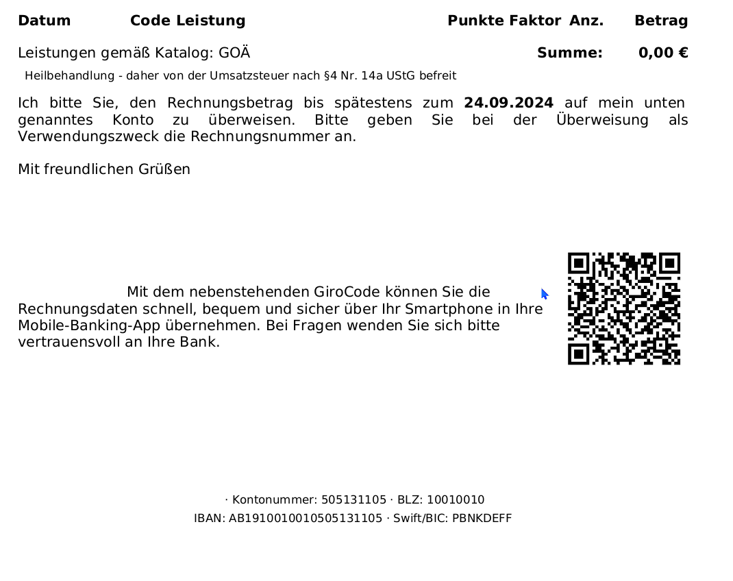 Der GiroCode enthält die Zahlungsdaten der Rechnung. Rechnung mit automatisch erzeugtem GiroCode