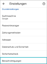 In den Chrome-Einstellungen öffnen Sie die Benachrichtigungen.