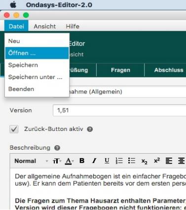 Registerkarte Fragen, Bearbeitungsansicht